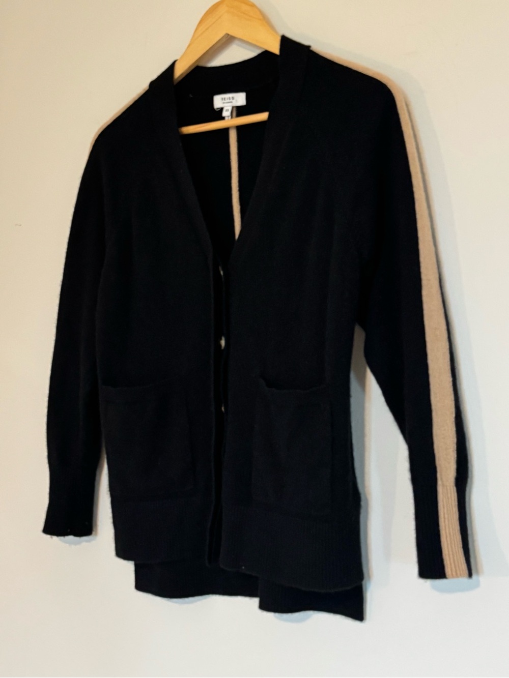 REISS Amber Black Camel Stripe Cashmere Cardigan XS - Picture 11 of 15